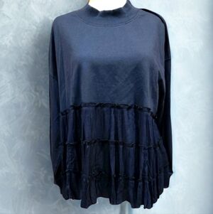 Elegant Navy Ruffled Women's Top LG NWT